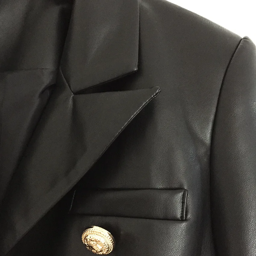 

2020 autumn and winter new high quality synthetic leather double breasted body suit suit coat