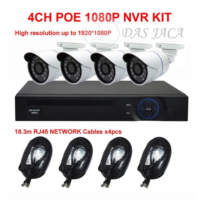 DAS JACA 4CH 1080P 13 в P2P PoE NVR 2.0MP IP камера POE Система облако комплект система наблюдения CCTV
