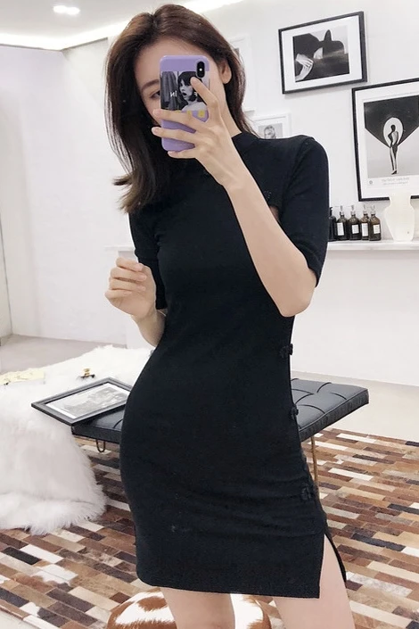 Китайское женское платье с коротким рукавом cheongsam улучшенное платье в китайском стиле винтажное женское платье с цветами qipao vestidos - Цвет: color1