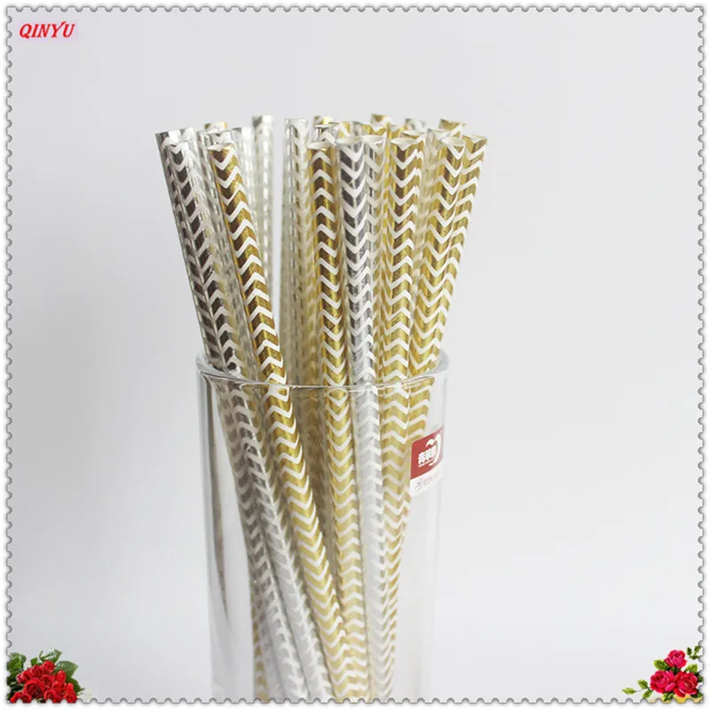 50 шт. Экологичная Золотая полосатая бумажная соломинка для питья биоразрушаемые