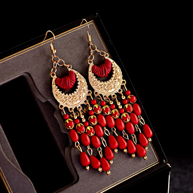 Винтажные богемные черные бусины серьги jhumka индийские тибетские украшения