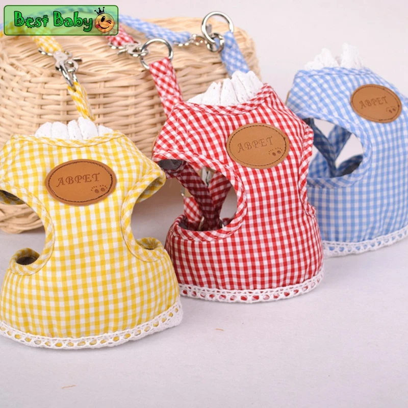 Клетчатый ошейник для собак Поводок щенков маленьких животных красный желтый