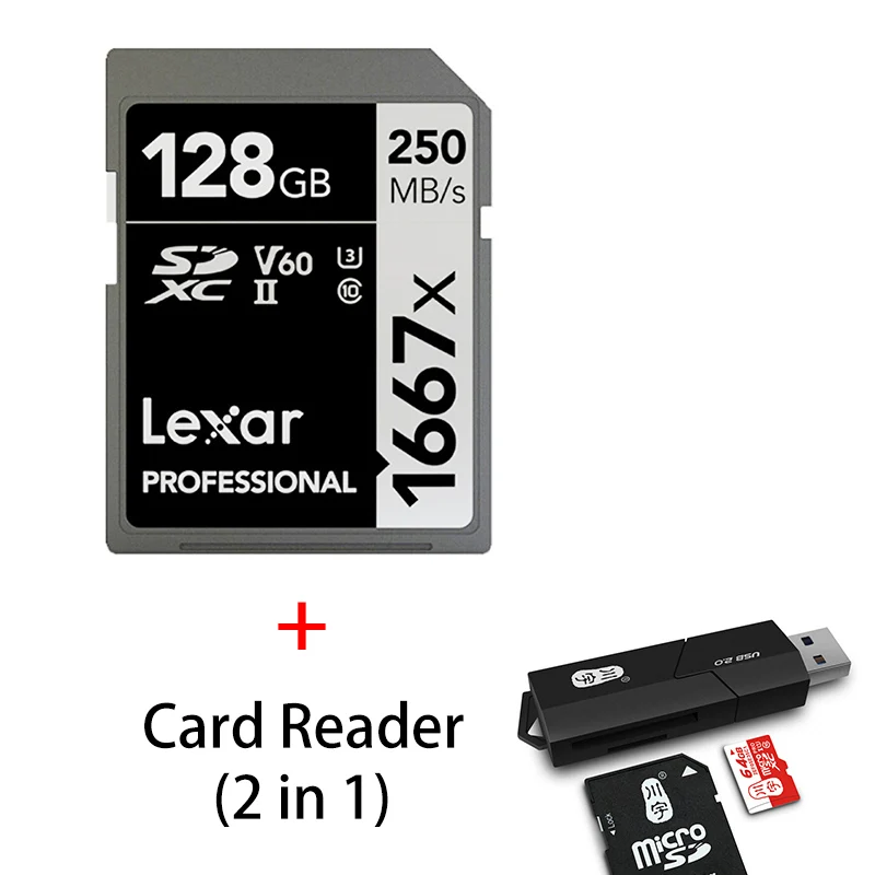 SD1667X-128G-C295 Lexar 1667X карта памяти 64 128 Гб класс 10 U3 V60 SD карта 128 Гб 64 Гб 256 ГБ 250 Мб флеш-карта SD карта памяти для камеры SDXC SDHC - Емкость: SD1667X-128G-C295