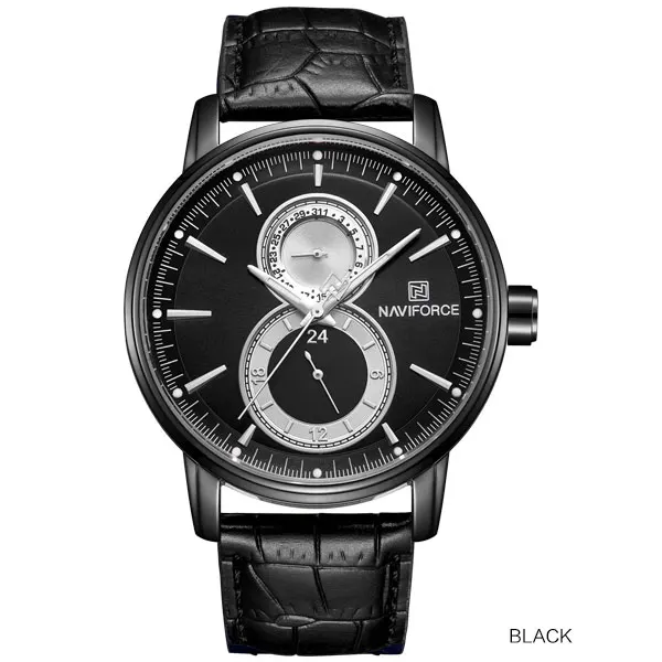 Black NAVIFORCE мужские модные повседневные часы кожаные 24 часа Дата наручные часы мужские s водонепроницаемые аналоговые кварцевые наручные часы Masculino - Цвет: Black