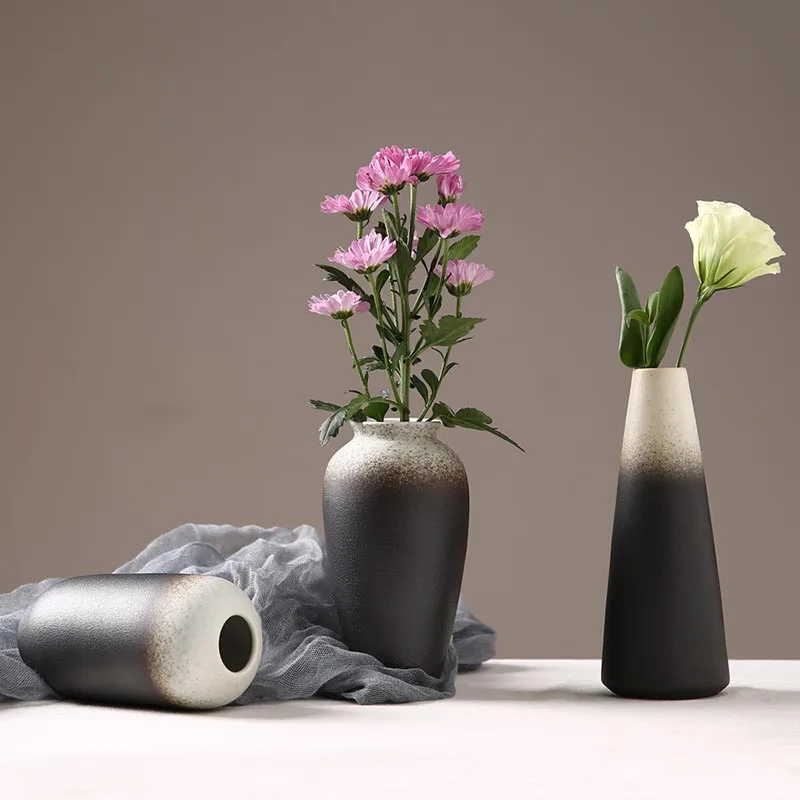 Керамическая ваза Black Zen в винтажном японском стиле декоративная сушеная