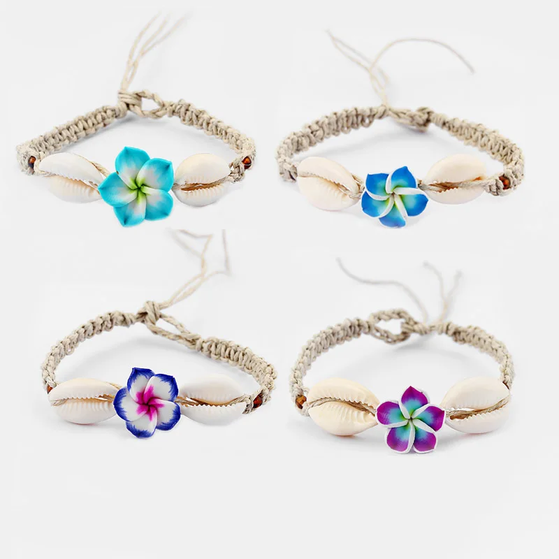 1 шт. Плюмерия цветок глина оболочка искусственный вощеный шнур браслеты в