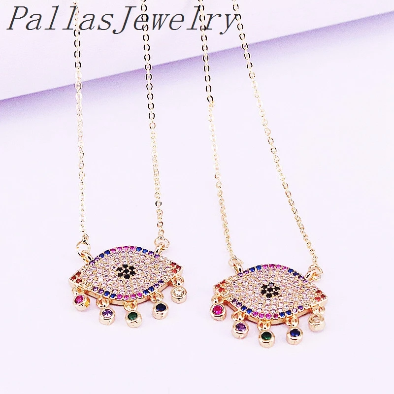 

6Pcs Gorgeous Micro pave Colorful CZ Cubic Zirconia Jewelry Fashion Eyes pendant necklace for women