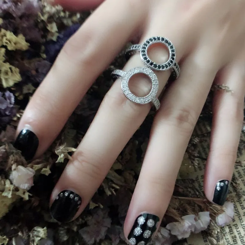 Женское прозрачное круглое кольцо INSTANT LOVE из 100% настоящего серебра Forever Black CZ