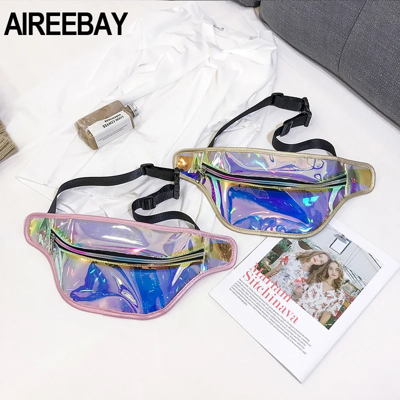 AIREEBAY прозрачная поясная сумка для женщин, прозрачная поясная сумка, голограмма, нагрудные сумки, лазерная большая поясная сумка для модных леди, кошелек для телефона