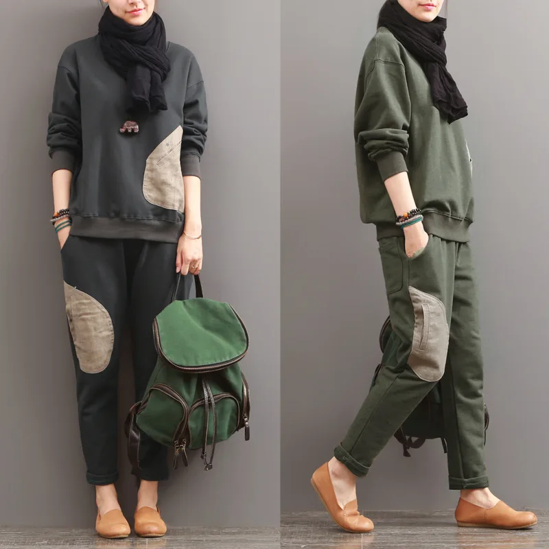 

Популярный женский повседневный костюм, Новинка осени 2020, Однотонный свитер большого размера с карманами, повседневный костюм, женская оде...