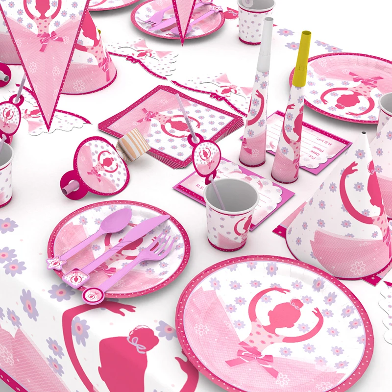 Розовый балет девушка стиль День рождения украшения Дети Девочка одноразовая