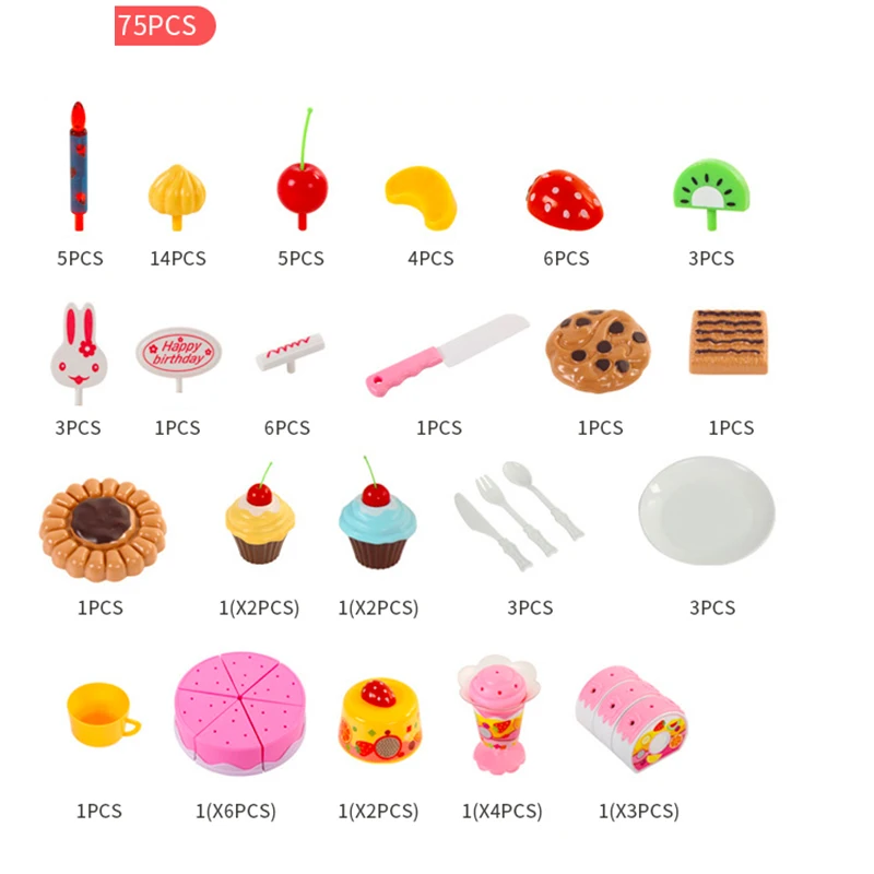 Hot 38-75Pcs DIY Pretend Play Fruit Cutting Birthday Cake Kitchen Food Toys Cocina De Juguete Toy Pink Blue Girls Gift for Child | Игрушки и