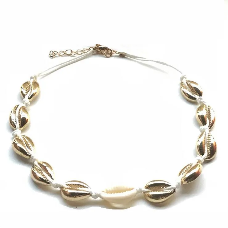 gold necklace Модное золотое ожерелье-чокер в виде раковины каури для женщин и девушек, богемное пляжное летнее ювелирное изделие в подарок - Окраска металла: gold necklace