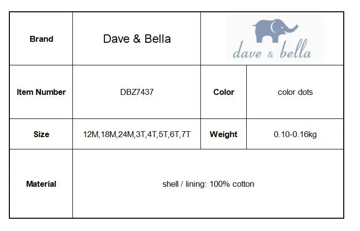 DBZ7437 dave bella/летнее платье принцессы в горошек для маленьких девочек детское платье для дня рождения и свадьбы детская одежда для малышей