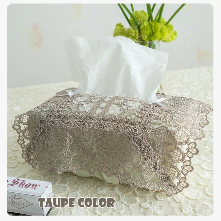 Unique Creative Design Home Household Hotel Table Decorative Embroidered Plaid Elastic Band White Grey Taupe Tissue Box Cover