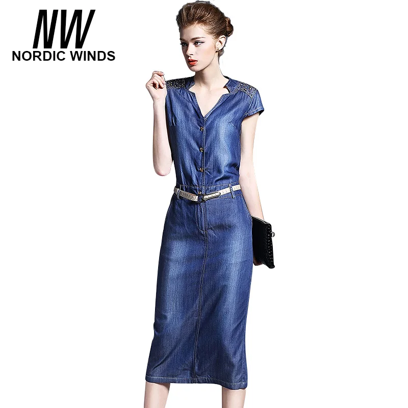 Северные ветры джинсовое платье-миди джинсы 2017 новые женские ковбойские с