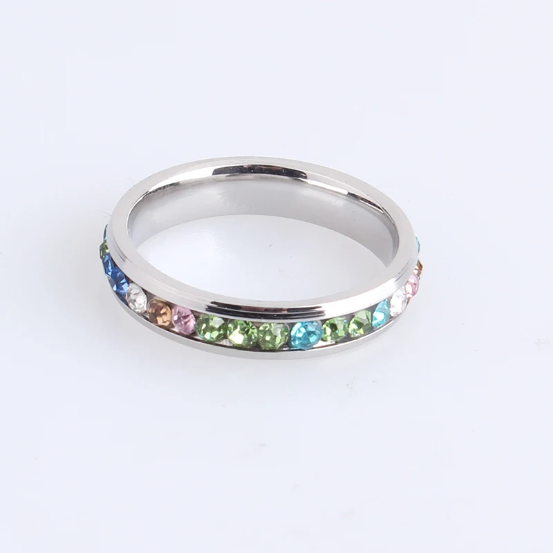 free shipping 4mm gold and silver single row multicolour crystal 316L Stainless Steel finger rings for men women wholesale | Украшения и