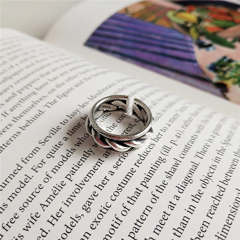 Оригинальные Серебряные винтажные открытые кольца с твист плетением серебряные