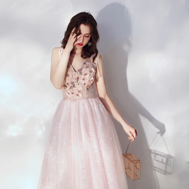 Женское коктейльное платье SSYFashion розовое банкетное с v-образным вырезом