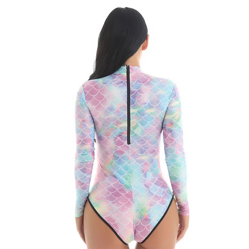 Женский цельный купальник TiaoBug с длинными рукавами одежда для плавания принтом в