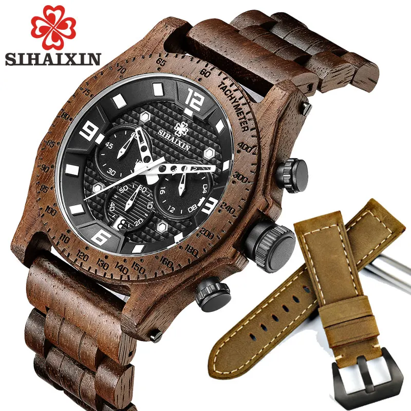 SIHAIXIN мужские часы элегантные деревянные Роскошный хронограф водонепроницаемые