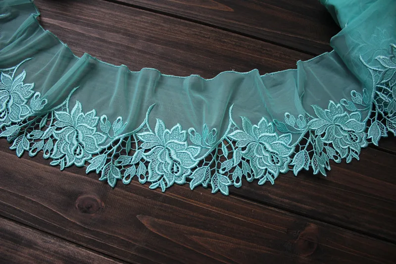 13 см 0R 5,1" wide-3yards/лот чудесный красивый голубой цветочный эластичный вышитый тюль кружевной отделкой, голубой цвет для платья