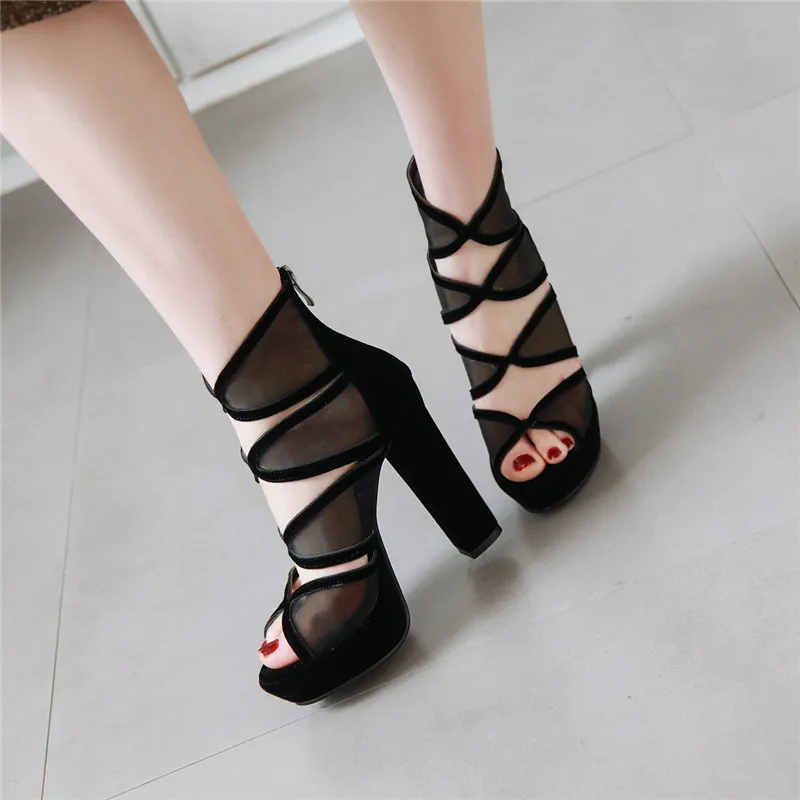 

MORAZORA 2021 new arrival gladiator sandals women flock +air mesh high heels platform shoes fashion prom shoes ladies summer