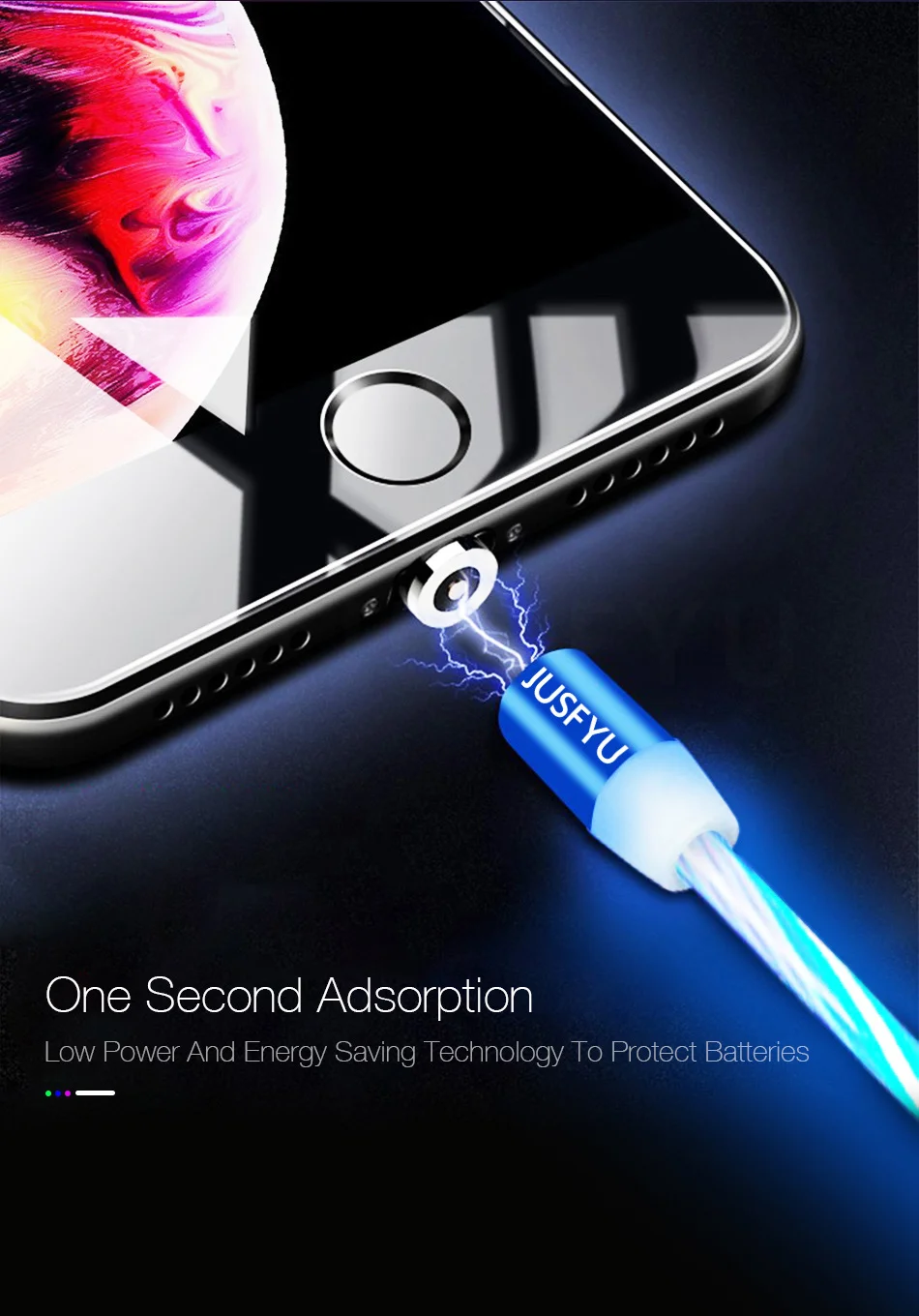 Магнитный usb-кабель со светящимся потоком для iPhone XS MAX XR 7 8, зарядное устройство Micro type C для быстрой зарядки, Магнитный зарядный USB-C type-C