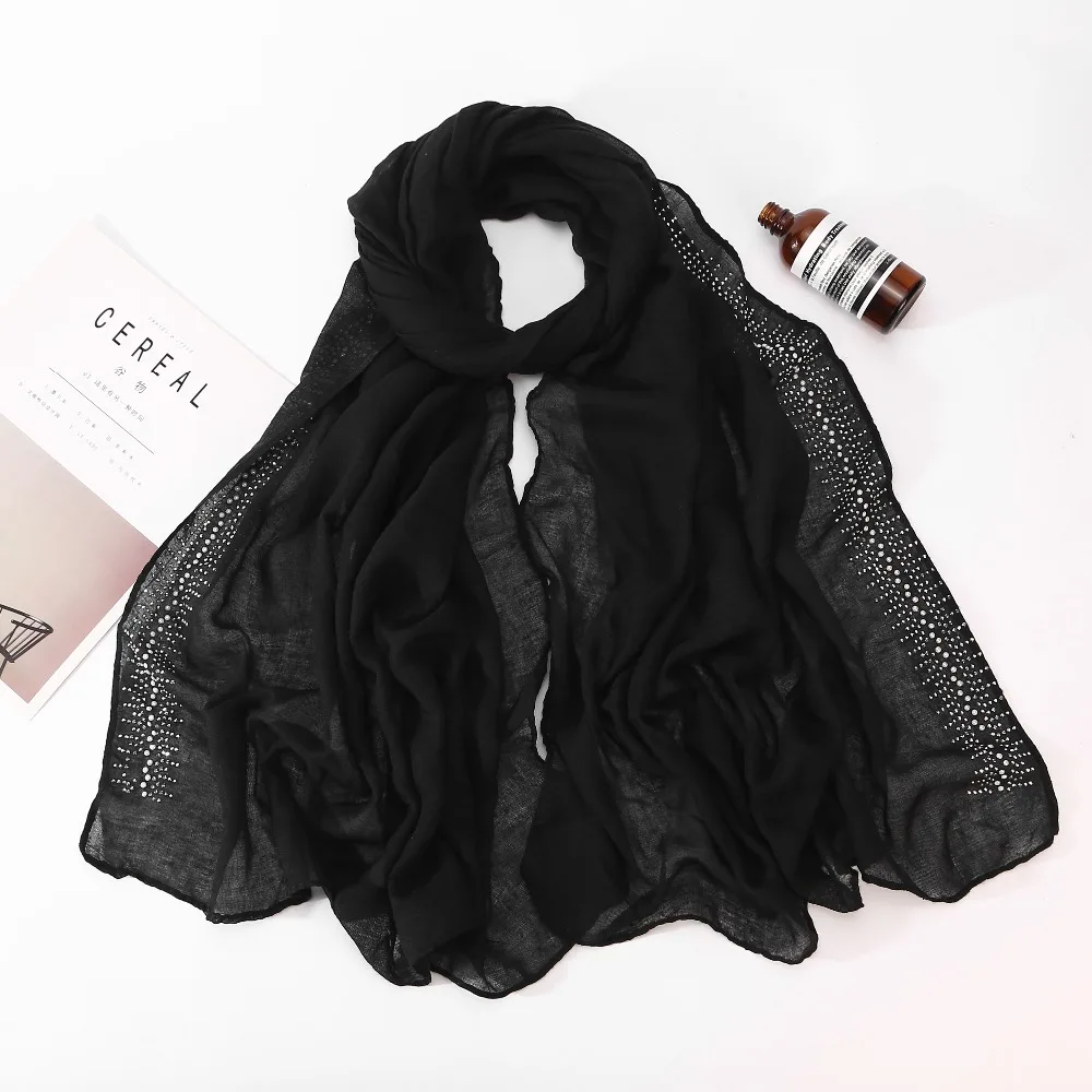 10pc/lot Viscose Soft Cotton Scarf With diamond Women's Plain Pearls Hijab Scarf Female hijab scarf shawl wrap Muslim Hijabs