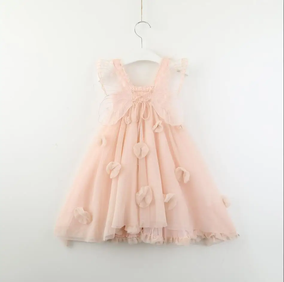 

Retail 2019 New Children Kids Fairy Back Butterfly Mesh Flower Dress, Princess Girl Boutique Flower Party Clothing 1-8T