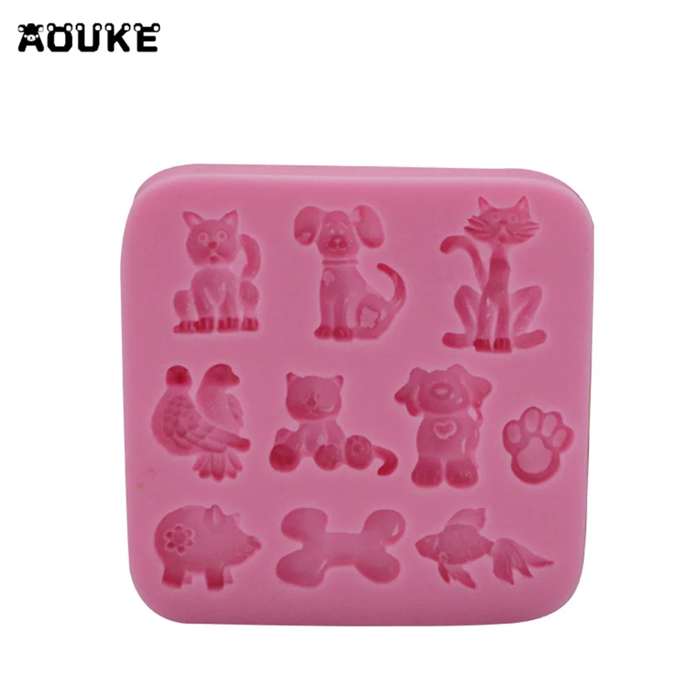 Мультяшные животные кошки собаки и кости помадка для торта силиконовая форма
