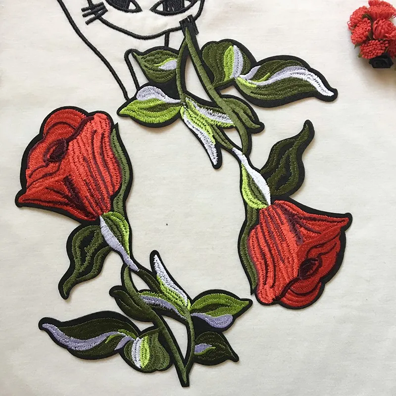 #L083 5PCS/1Lot Wholesale Embroidered Motif Flower Sew On Iron Rose Patches Applique DIY Lace Clothing Accessory | Дом и сад