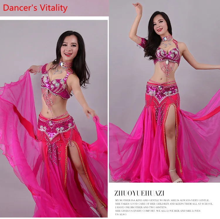 Handmade Beaded Embroidery Bra Skirt Belly Dance Costume For Women Oriental Dress For Dance set custom made Free Shipping