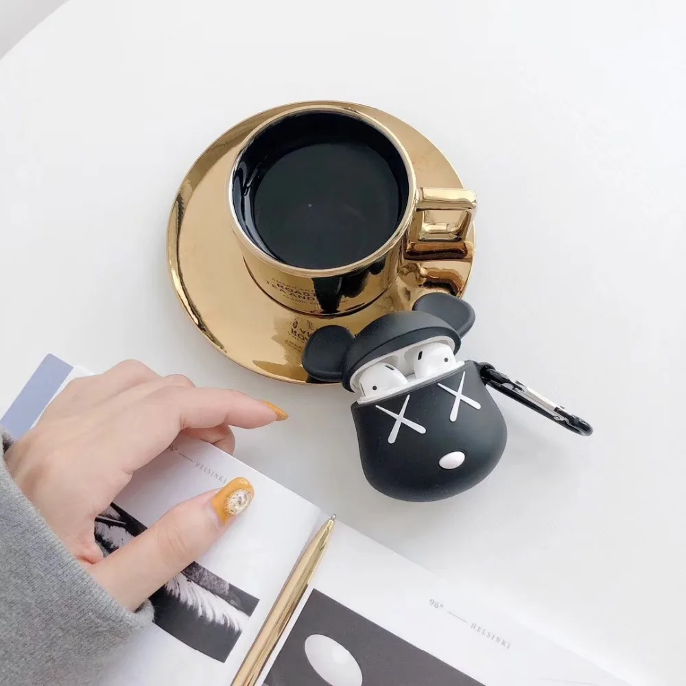 3D милый мультфильм хмурый медведь брелок наушники чехол для Apple аксессуары для airpods милый силиконовый брелок «Обложка»