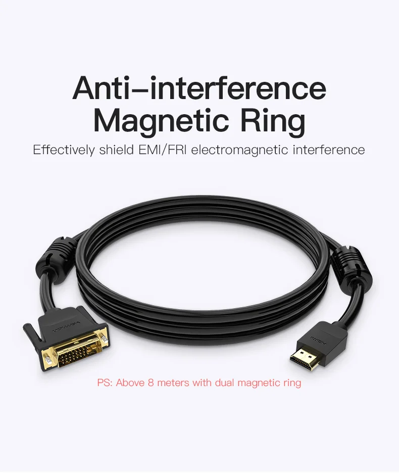 Vention Кабель HDMI-DVI м, 1 м, 2 м, 3 м, 5 м DVI-D DVI 24+ 1 Pin Поддержка 1080P 3D высокое Скорость HDMI кабель для ЖК-дисплей DVD HDTV xbox проектор PS3