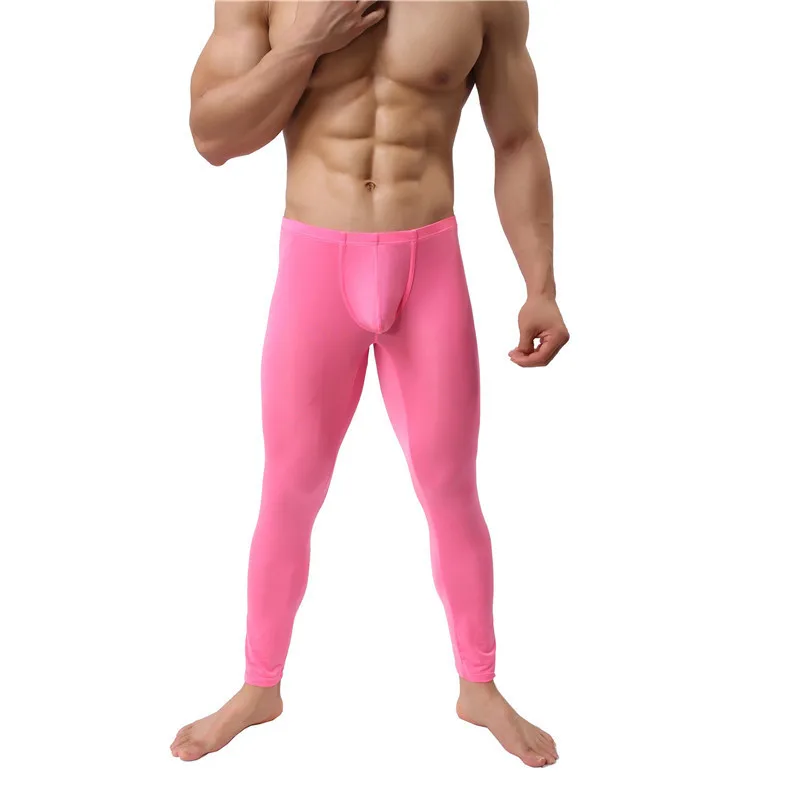 Sexy Long John Men's Ice Silk Thermal Underwear Pants Ultra-Thin Warm Long John Elastic Tights Leggings Sleepwear Pajamas