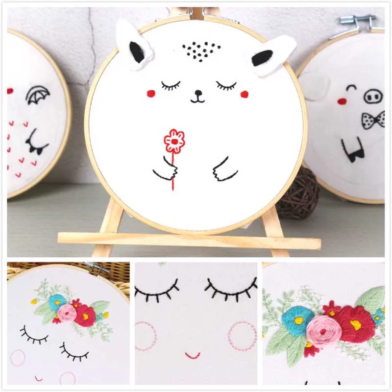 Европа DIY цветы мультфильм животное вышивка набор с рамкой для начинающих