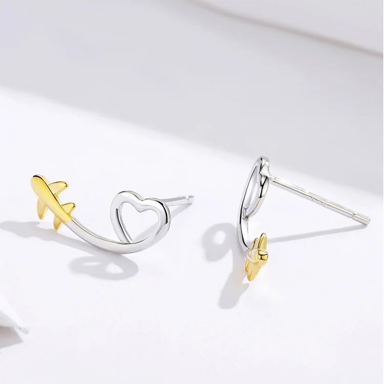 BAMOER простые серьги-гвоздики стерлингового серебра 925 сердце-shape форме, благодаря чему создается ощущение невесомости с длинными ушами шпильки ювелирные изделия для девочек Подарки корейские серьги SCE632
