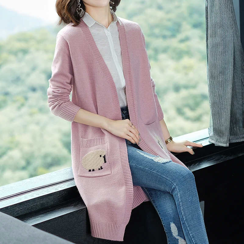 Brand Cardigan Outerware 2019 Spring Fall Women Knit New Hit Color Jacquard Fashion Pocket Sweater Cardigans |