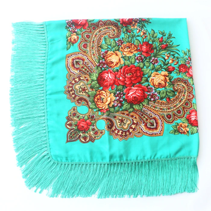 Luxury Brand Winter Russian Fringe Big Scarves Floral Printed Scarf Shawl Gift Cotton Lady Warm Square Wrap Sunshade Scarves