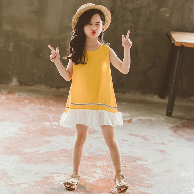 Детское платье Лето 2019 новая детская одежда корейское шифоновое без рукавов для