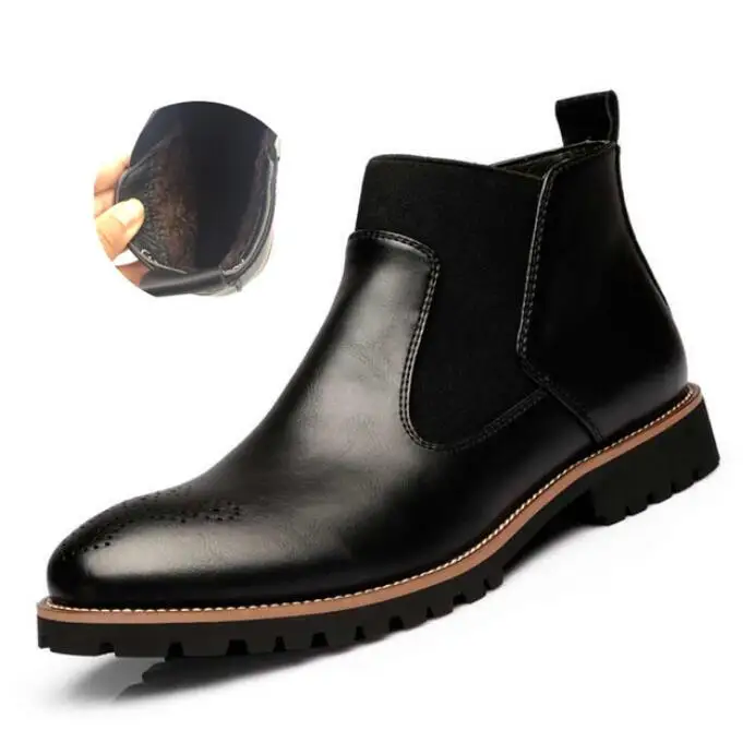 DADIJIER Spring/Winter Fur Men's Chelsea Boots British Style Fashion Ankle Brogues Soft Leather Casual Shoes Wyq157 | Обувь