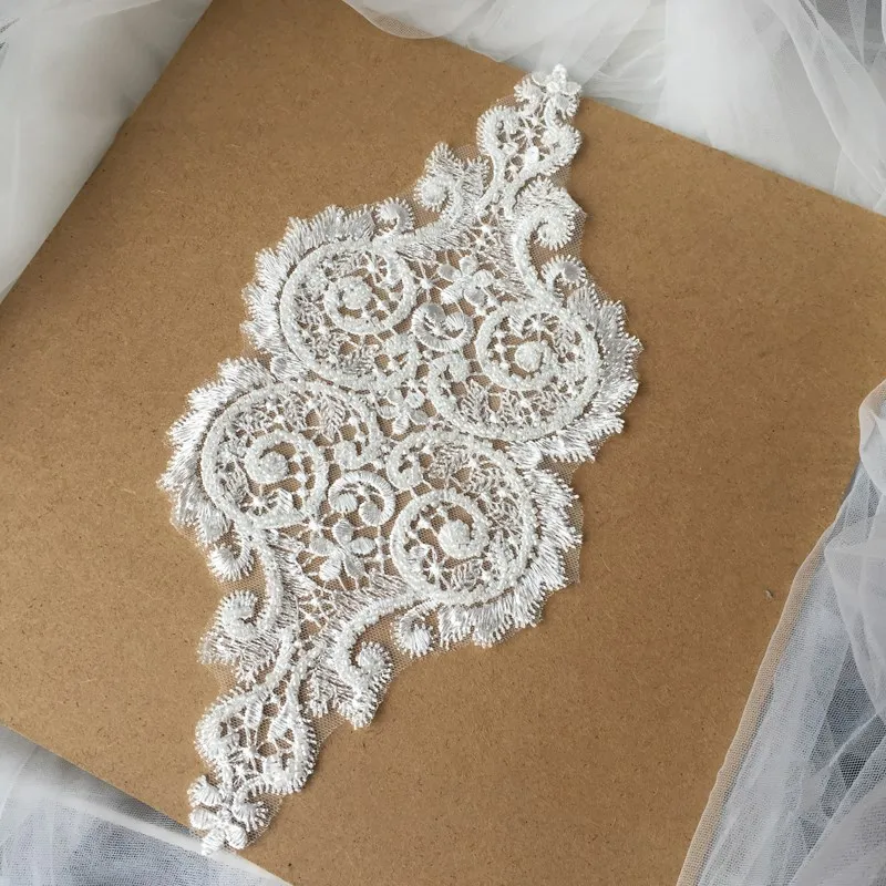 2PCS Handmade Beads 3D Wedding Dress Applique DIY Bridal Headdress Ivory White Lace Collar Fabric Patch RS1296 | Дом и сад