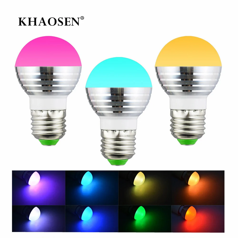 

Khaosen E27 Magic RGB LED Lamp Light 24key IR Remote Control 16 Colors Changing 3W 85-265V 110V 220V Dimmable RGB Bulb