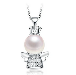 

New Arrival fashion angel shell pearl zircon crystal 925 sterling silver ladies`pendant necklaces jewelry wholesale gift