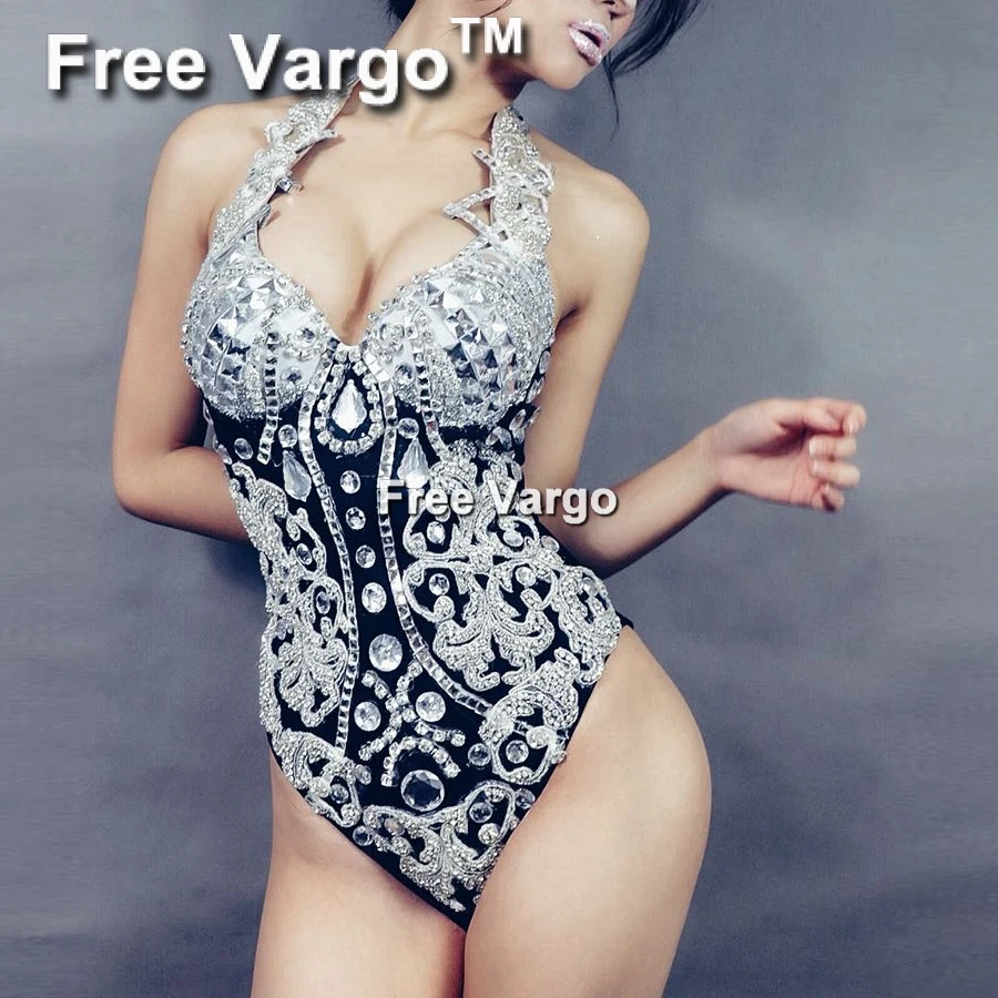 Sparkly Barque боди со стразами Drag queen костюмы Кристалл комбинезон для сцены шоу Девушка Певица праздничная одежда костюм