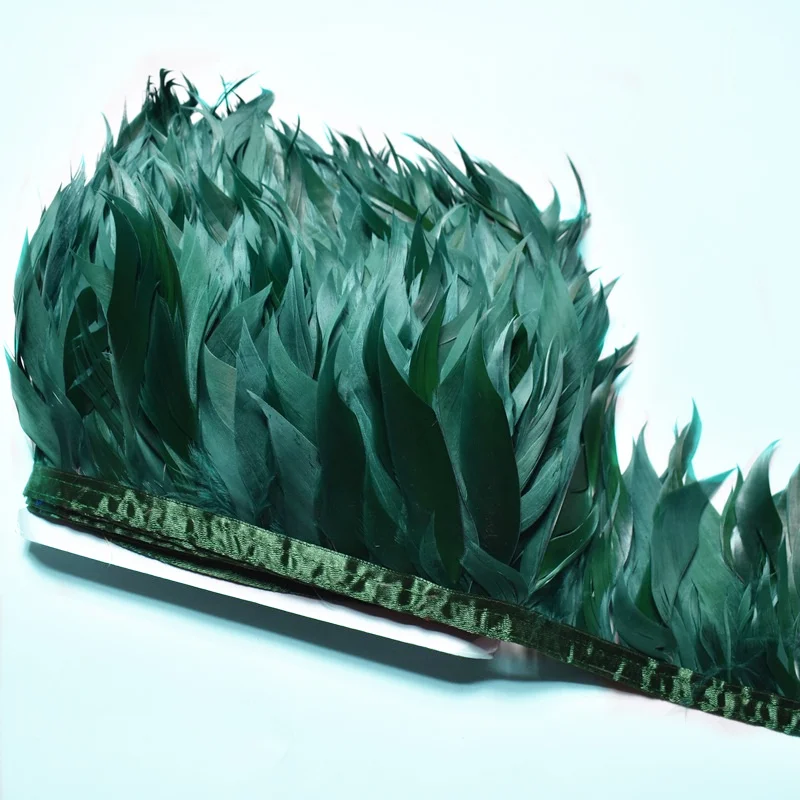 Dark green 1 метр кожа розовый гусиный перьевые кромки бахрома для шитья одежды 8-10 см DIY Окрашенные Перья ремесла домашнее платье вечерние украшения - Цвет: Dark green