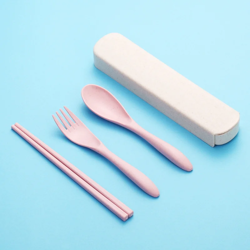 Pink WORTHBUY Портативный Китайский пшеничный соломенный набор посуды для кухни, Экологичная детская посуда для детей, школьный обеденный набор для пикника - Цвет: Pink