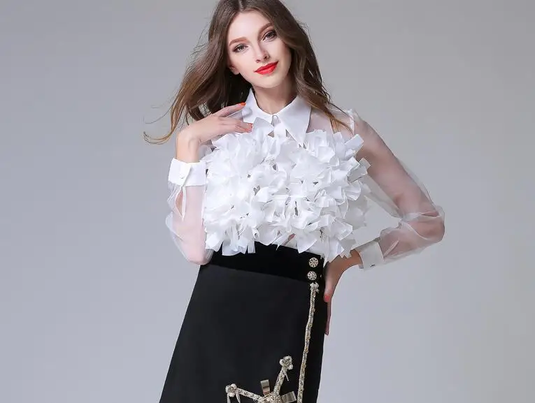 Новинка Европейская Женская блузка с отложным воротником прозрачный кардиган из