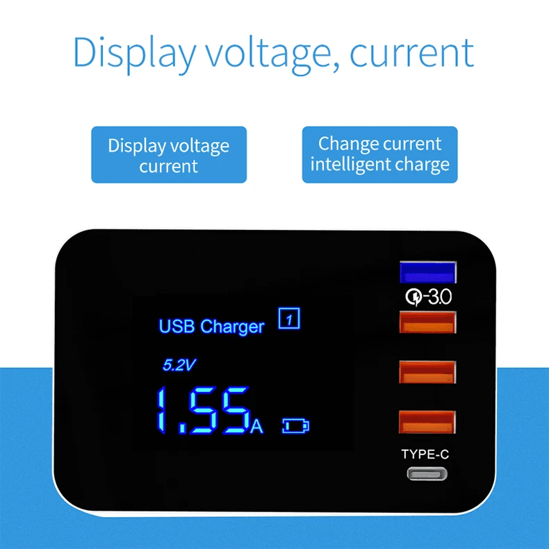 QI Беспроводное зарядное устройство Quick Charge 3,0 Smart usb type C зарядная станция концентратор светодиодный дисплей адаптер питания для быстрой зарядки Настольная лента